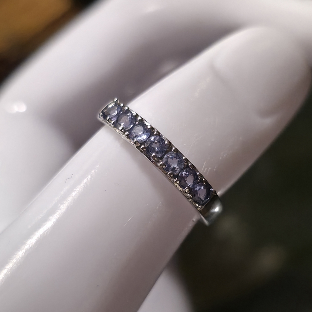 Stainless Steel Band with Aquamarine Colored Blue Stones